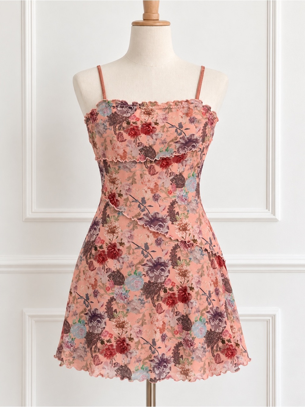 Floral Lace-Trim Peach Sundress